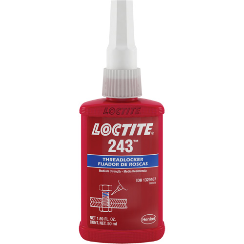 Compos&eacute; de blocage 243 tol&eacute;rant &agrave; l'huile, Bleu, Moyen, 50 ml, Bouteille Equipex
