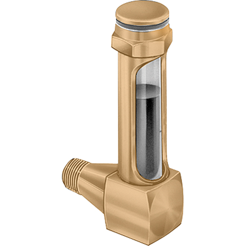 Indicateurs de niveau &agrave; liquide en laiton - Coudes &agrave; petit rayon, Filet&eacute;, 1-15/16" lo, 225°F (107,22° C) Equipex