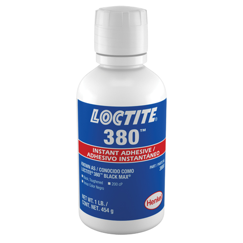 380 Toughened Instant Adhesives, Black, Bottle, 453 g Equipex