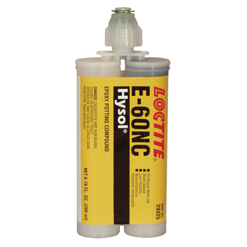 Adh&eacute;sifs structuraux non corrosifs pour les composants &eacute;lectriques E-60NC, 200 ml, Cartouche double, Deux composants, Noir Equipex