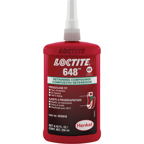Loctite&reg; 648 Retaining Compound, 250 ml, Bottle, Green Equipex