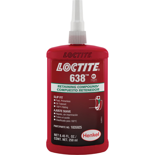 Loctite&reg; 638 Retaining Compound, 250 ml, Bottle, Green Equipex