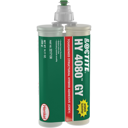 Adh&eacute;sif hybride pour r&eacute;parations structurales HY 4080 GY, Deux composants, Cartouche double, 400 g, Gris Equipex