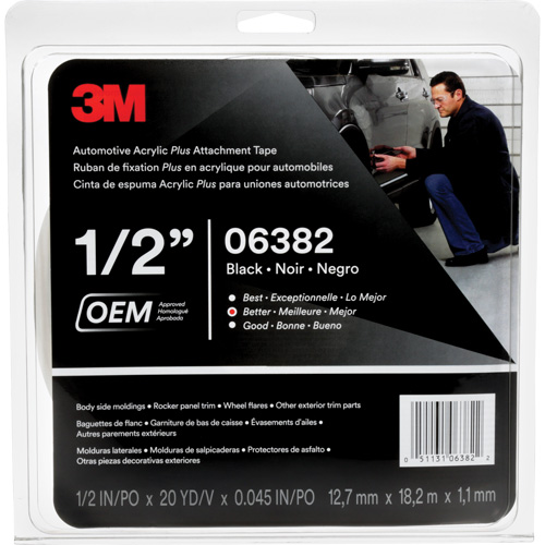 3M Automotive Acrylic Tape, 18 M (60') L x 12.7 mm (1/2") W, 45 mils, Acrylic Equipex