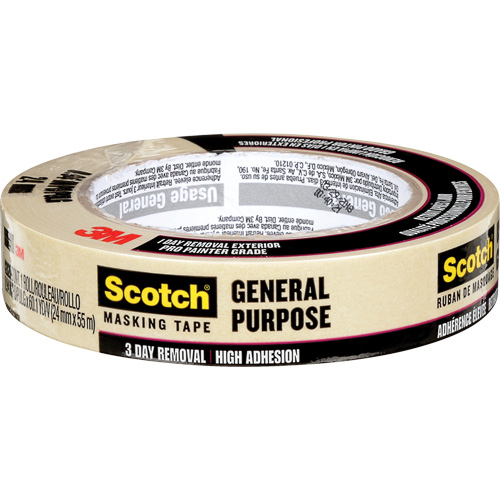 Scotch&reg; General Purpose Masking Tape 2020, 24 mm (1") x 55 m (180'), Tan Equipex