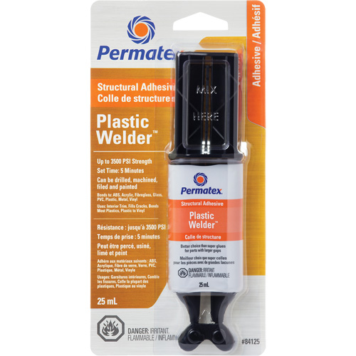 Colle &eacute;poxyde Plastic Welder, 25 ml, Seringue, Deux composants, Blanc cass&eacute; Equipex