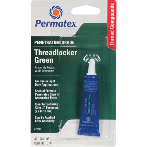 Penetrating Grade Threadlocker, Green, Medium, 6 ml, Tube Equipex