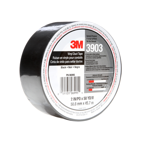Rubans adh&eacute;sifs en vinyle 3903, 1245 mm (49") la x 46 m (151') lo, 6,5 mils, Noir Equipex