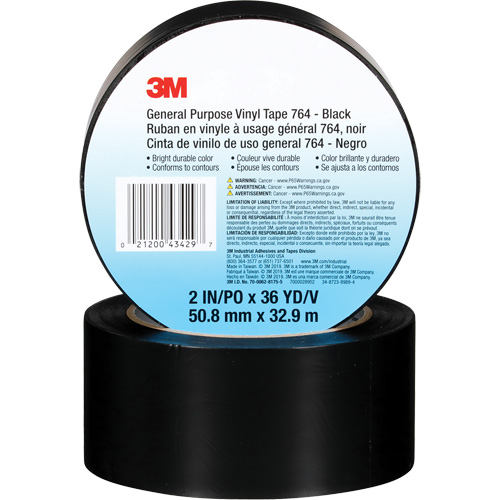 Ruban en vinyle pour travaux g&eacute;n&eacute;raux 764, 50,8 mm (2") la x 32,9 m (108') lo, 5 mils, Noir Equipex