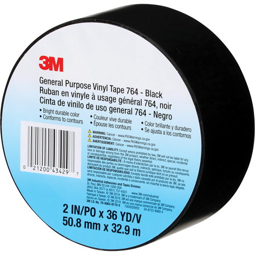 764 General-Purpose Vinyl Tape, 50.8 mm (2") W x 32.9 m (108') L, 5 mils, Black Equipex