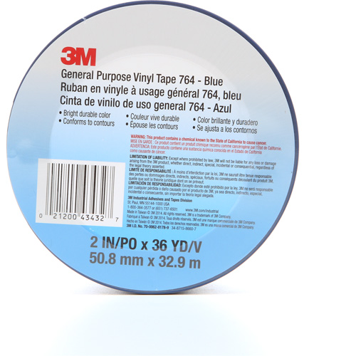 764 General-Purpose Vinyl Tape, 50.8 mm (2") W x 32.9 m (108') L, 5 mils, Blue Equipex
