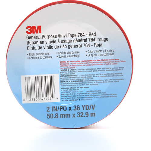 Ruban en vinyle pour travaux g&eacute;n&eacute;raux 764, 50,8 mm (2") la x 32,9 m (108') lo, 5 mils, Rouge Equipex