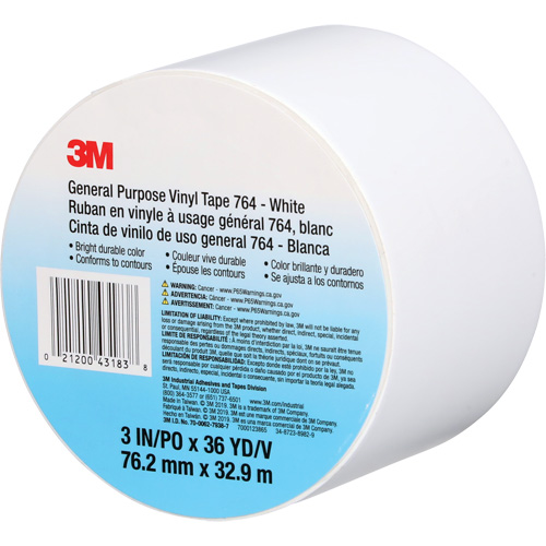 764 General-Purpose Vinyl Tape, 76 mm (3") W x 32.9 m (108') L, 5 mils, White Equipex