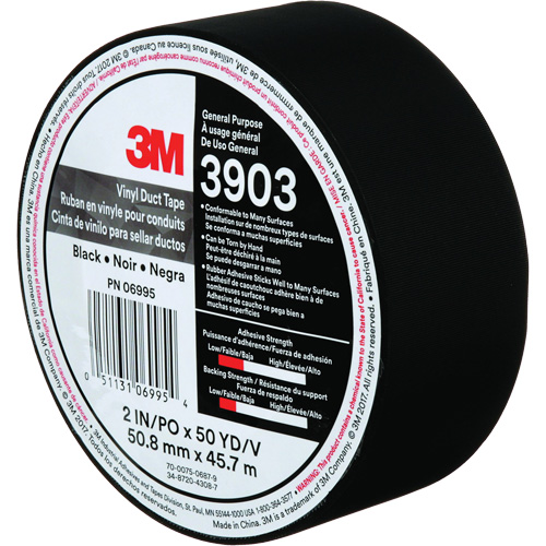 3903 Vinyl Duct Tape, 48 mm (2") W x 45 m (148') L, 6.5 mils, Black Equipex