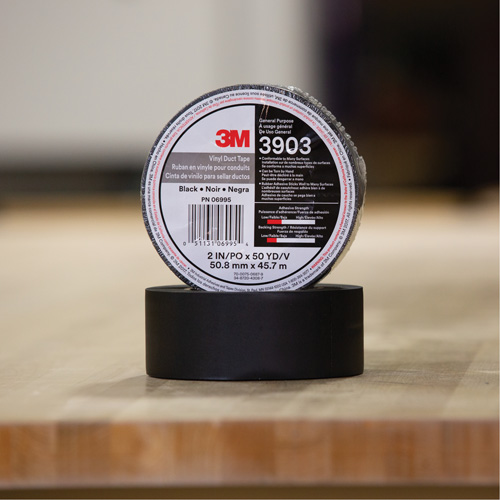 3903 Vinyl Duct Tape, 48 mm (2") W x 45 m (148') L, 6.5 mils, Black Equipex