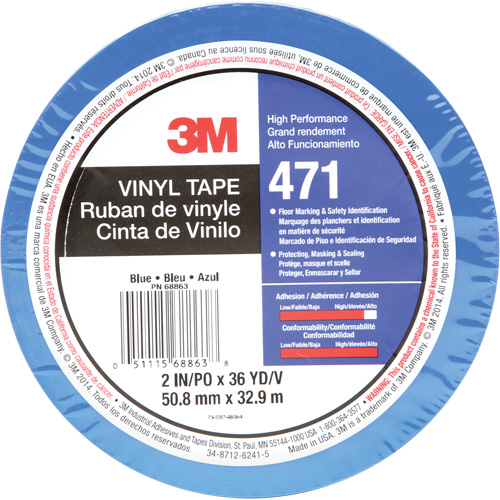 471 Vinyl Tape, 50.8 mm (2") W x 32.9 m (108') L, 5.2 mils, Blue Equipex