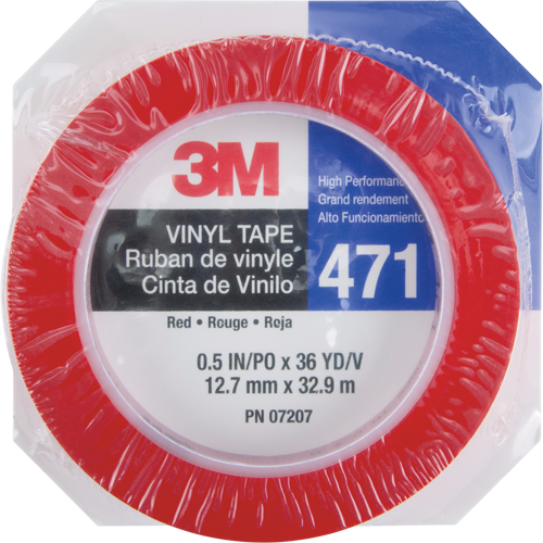 471 Vinyl Tape, 12 mm (1/2") W x 32.9 m (108') L, 5.3 mils, Red Equipex