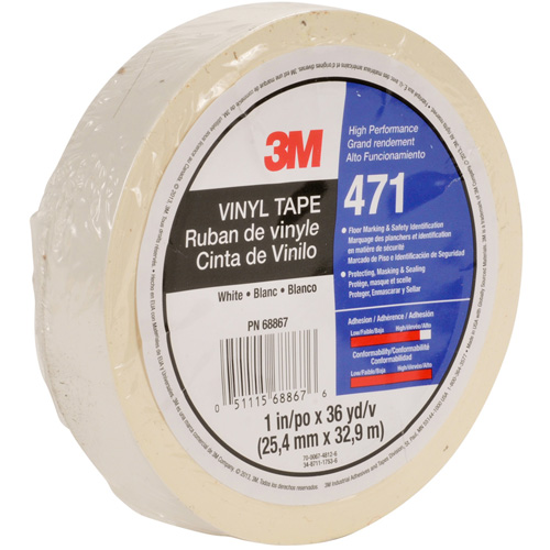 Ruban en vinyle 471, 12 mm (1/2") la x 32,9 m (108') lo, 5,3 mils, Blanc Equipex