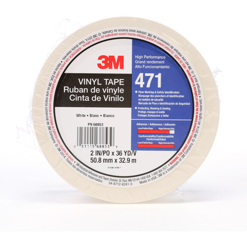 Ruban en vinyle 471, 50,8 mm (2") la x 32,9 m (108') lo, 5,2 mils, Blanc Equipex