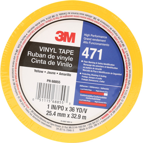 471 Vinyl Tape, 25.4 mm (1") W x 32.9 m (108') L, 5.2 mils, Yellow Equipex