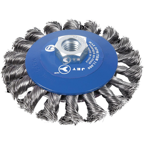 Knot Twisted Conical Bevel Brush, 5" Dia., 0.02" Fill, 5/8"-11NC Arbor Equipex