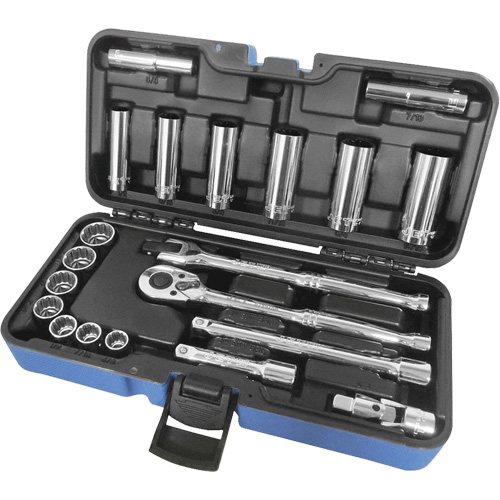 Jeu de cl&eacute; &agrave; douille SAE &agrave; 12 pans, 21 Mcx, Prise de 3/8", Profond Equipex