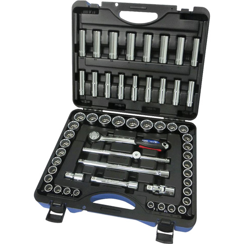 SAE/Metric 12-Point Socket Set, 55 Pcs, 1/2" Drive Size, Deep Equipex