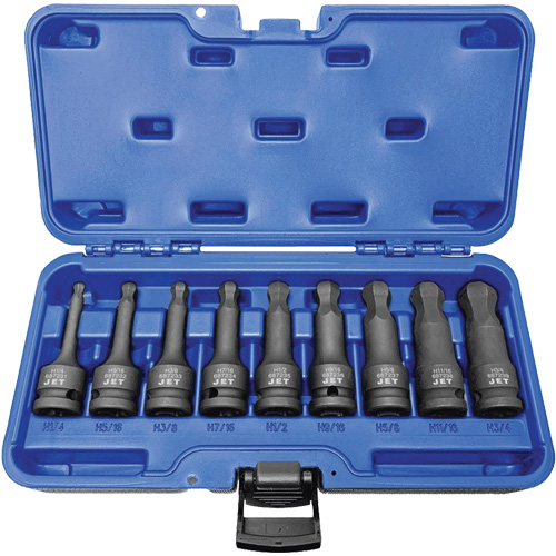 BNH-912 1/2" Drive SAE Ball Nose Hex Impact Socket Set, Hex, 1/2" Drive, 9 Pcs Equipex