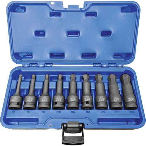 BNH-912M 1/2" Drive Metric Ball Nose Hex Impact Socket Set, Hex, 1/2" Drive, 9 Pcs Equipex