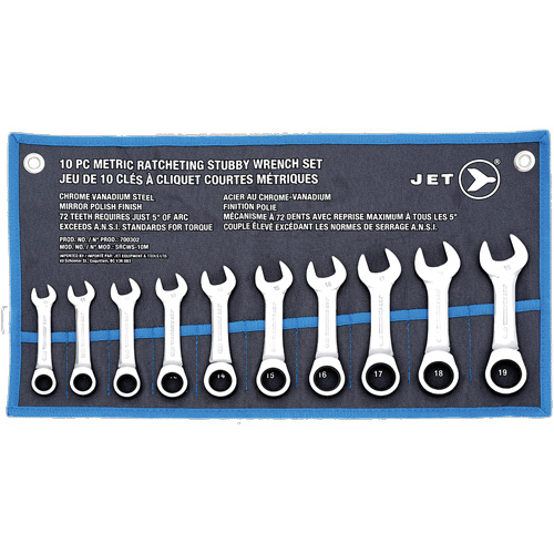 SRCWS-10M Ratcheting Stubby Wrench Set, Combination, 12 Pieces, Metric Equipex