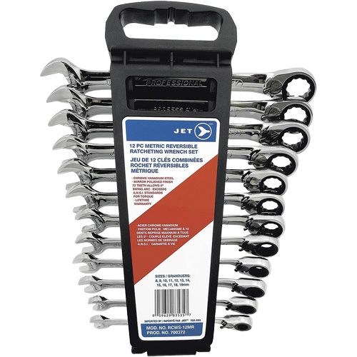RCWS-12MR Long Metric Reversible Ratcheting Combination Wrench Set Equipex