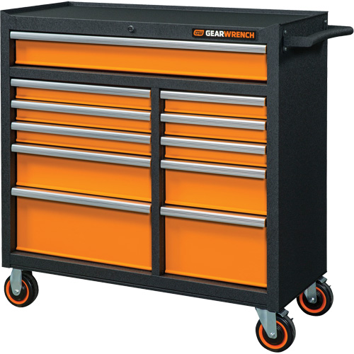 Armoire roulante pour outils s&eacute;rie GSX, 11 tiroirs, 41" la x 18-1/5" p x 41-1/2" h, Noir/Orange Equipex