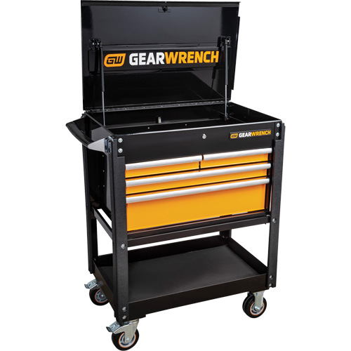 Chariot utilitaire, 4 tiroirs, 33" lo x 21" la x 42" h, Noir/Orange Equipex