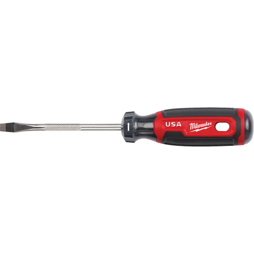 Slotted Screwdriver, 1/4" Tip, Round, 211 mm L, Cushion Grip Handle Equipex
