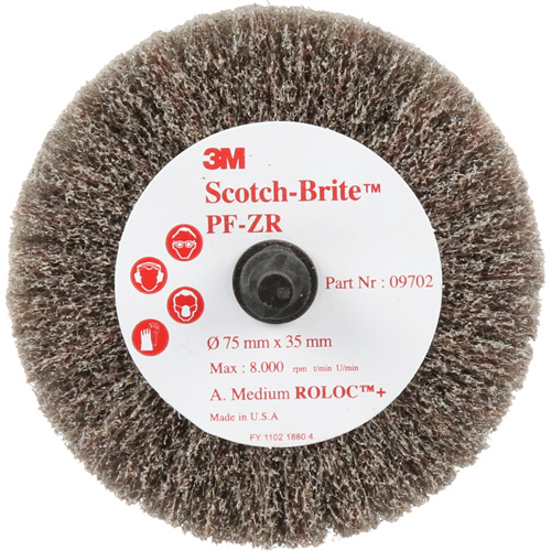 Disque de tronçonnage et de polissage Scotch-Brite Roloc, Oxyde d'aluminium, Grain Moyen, 3" x 1-3/8" x 1/4" Equipex
