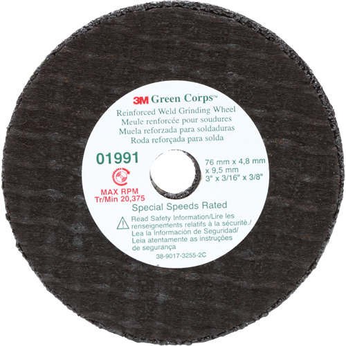 Green Corps Cut-Off Wheel, 3" x 0.188", 3/8" Arbor, Type 1, Aluminum Oxide, 35000 RPM Equipex