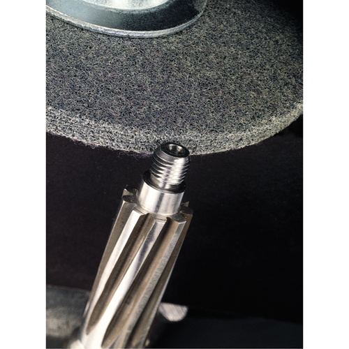Meules homog&egrave;nes d'&eacute;barbage EXL Scotch-Brite, 1" x 1", Arbre de 3/16", Grain de 2A, Oxyde d'aluminium Equipex