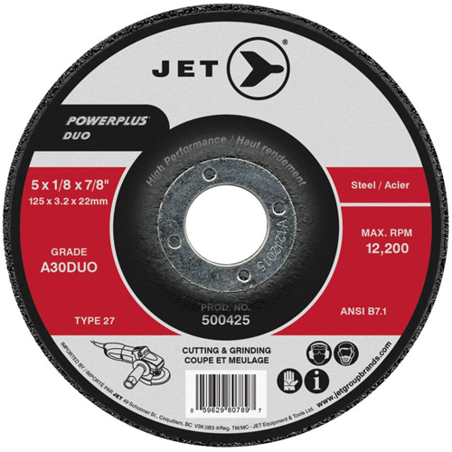 Powerplus DUO Cutting/Grinding Wheel, 4-1/2" x 1/8", 7/8" Arbor, Type 27, A30DUO Grit Equipex
