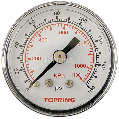 Pressure Gauge, 1-1/2" , 0 - 160 psi, Back Mount, Analogue Equipex