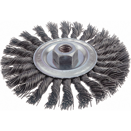 Brosses rotatives &agrave; fils nou&eacute;s - Brosse rotative &agrave; fils nou&eacute;s, fils nou&eacute;s standards, Dia. 6", Fils 0,023", Arbre 5/8"-11, Acier Equipex