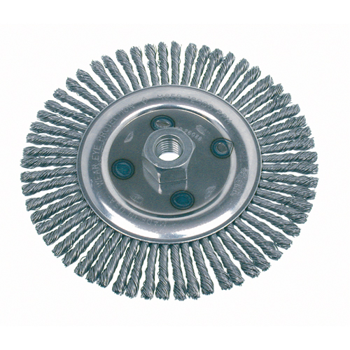 Knot Wire Wheel Brushes - Stringer Bead, 6-1/2" Dia., 0.02" Fill, 5/8"-11 Arbor, Stainless Steel Equipex