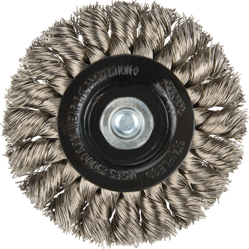 Knot Wire Wheel Brushes - Standard Twist Knot with 1/4" shank, 3" Dia., 0.014" Fill, Stainless Steel Equipex
