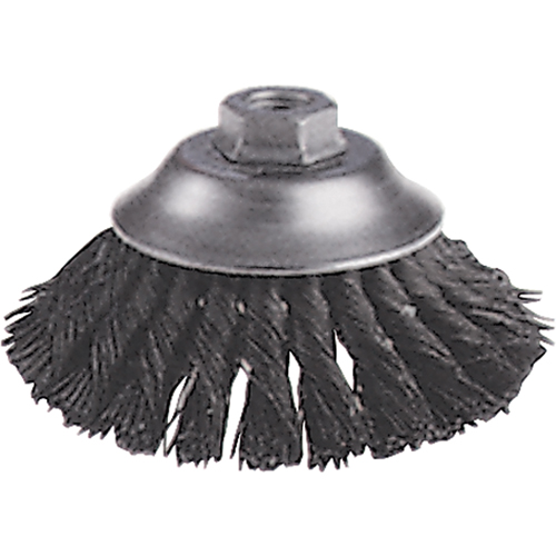 Knot Wire Cup Brushes - Flared Cup Brush, 6" Dia., 0.02" Fill, 5/8"-11 Arbor, Steel Equipex