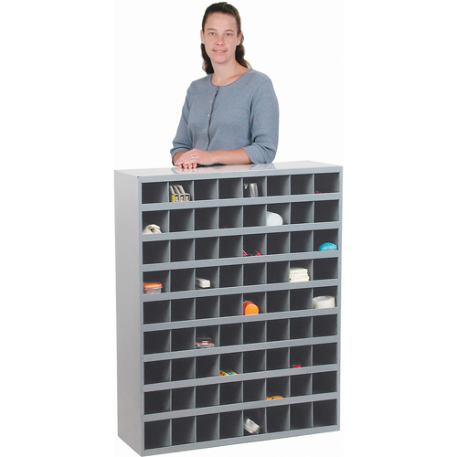 Steel Storage Bin Cabinet, 33-3/4" W x 12" D x 42" H, Grey Equipex
