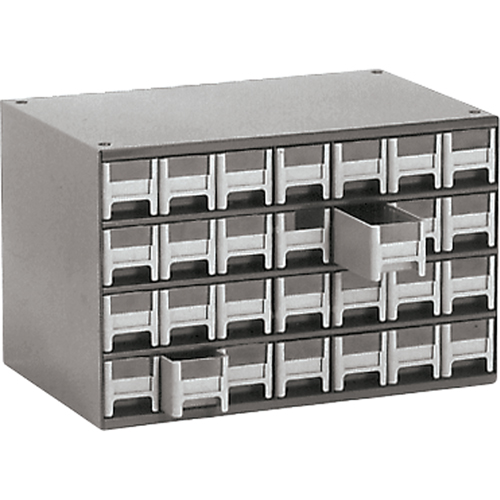 Modular Parts Cabinets, Steel, 28 Drawers, 17" x 10-9/16" x 2-2/16", Grey Equipex