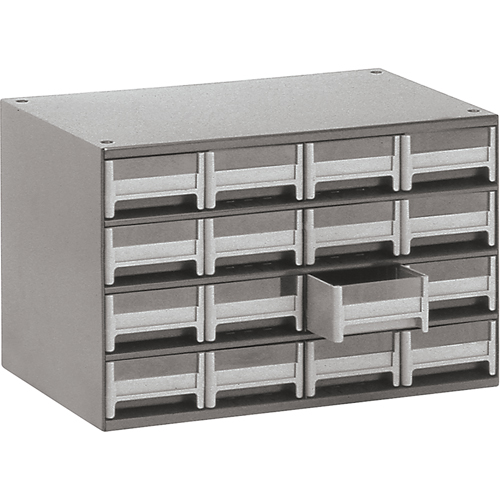 Modular Parts Cabinets, Steel, 16 Drawers, 17" x 10-9/16" x 2-1/8", Grey Equipex