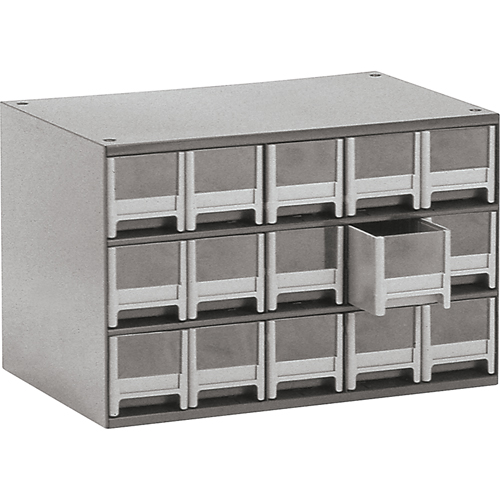 Casiers modulaires pour pi&egrave;ces, Acier, 15 tiroirs, 17" x 10-9/16" x 3-1/16", Gris Equipex