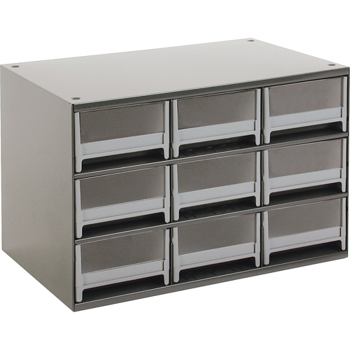 Casiers modulaires pour pi&egrave;ces, Acier, 9 tiroirs, 17" x 10-9/16" x 3-1/16", Gris Equipex