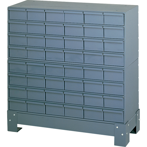 Casiers &agrave; tiroirs industriels avec base, 48 tiroirs, 34-1/8" la x 12-1/4" p x 33-3/4" h, Gris Equipex