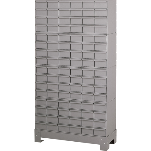 Casiers &agrave; tiroirs industriels avec base, 96 tiroirs, 34-1/8" la x 12-1/4" p x 62-1/2" h, Gris Equipex